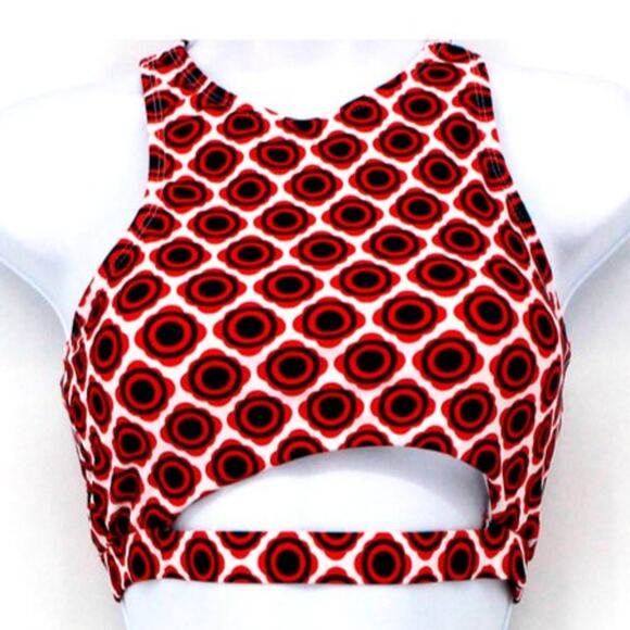 Swimsuit Red & Blue Geo Print Cutout Tankini Top Only Size Large - Picture 3 of 7
